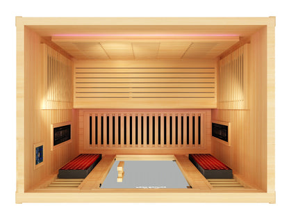 Peak Saunas Denali Luxury 3-Person Full Spectrum Infrared Sauna with Built-In XL Medical-Grade Red Light Therapy & Smart WiFi App Control