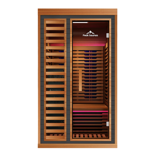 Peak Saunas Rainier 1-Person Full Spectrum Infrared Sauna with Built-In XL Medical-Grade Red Light Therapy & Smart WiFi App Control