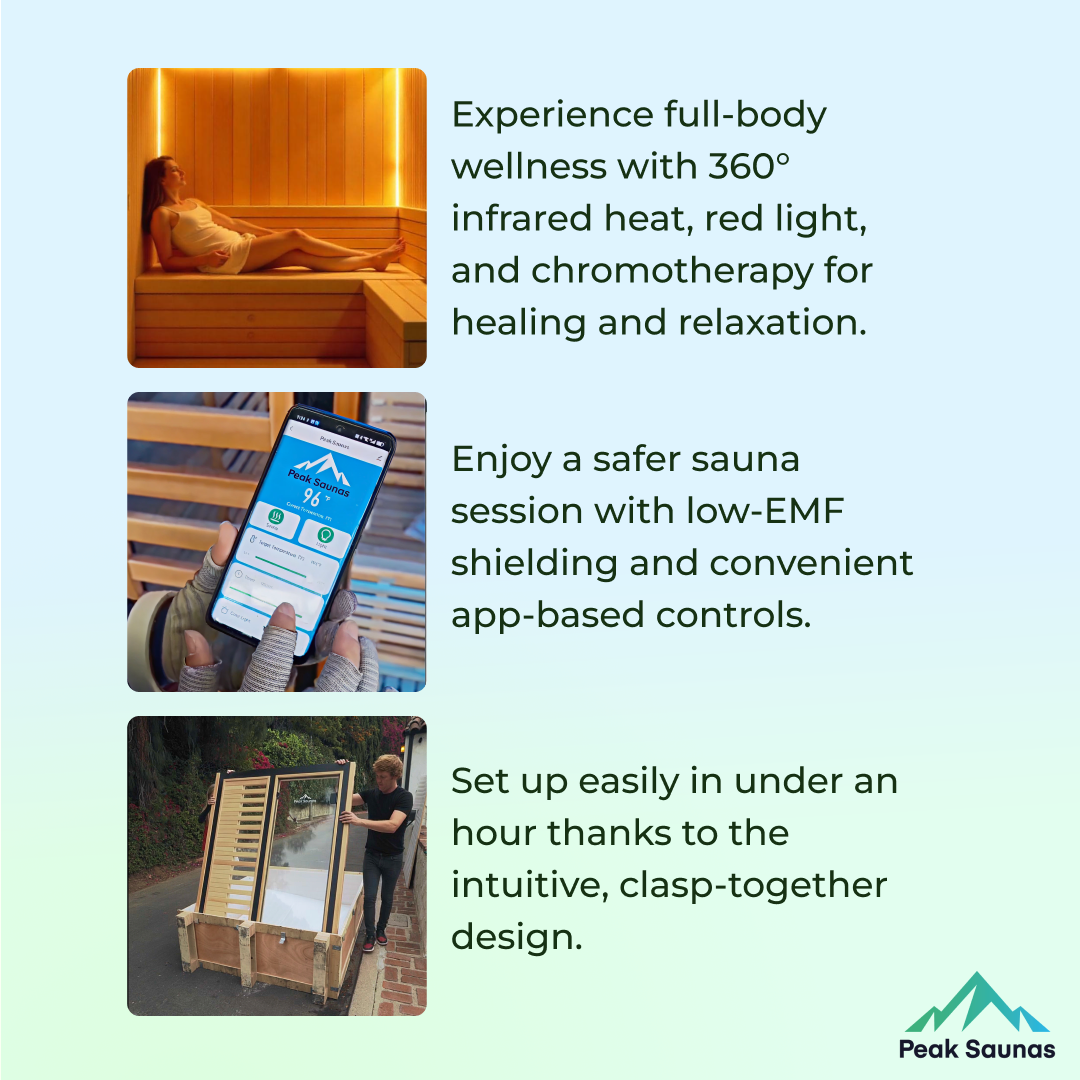 Peak Saunas Denali Luxury 3-Person Full Spectrum Infrared Sauna with Built-In XL Medical-Grade Red Light Therapy & Smart WiFi App Control