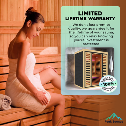 Peak Saunas Denali Luxury 3-Person Full Spectrum Infrared Sauna with Built-In XL Medical-Grade Red Light Therapy & Smart WiFi App Control