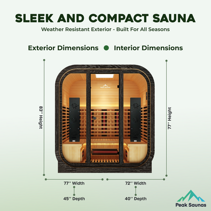 Peak Saunas El Capitan 4-Person Outdoor Full Spectrum Infrared Sauna with Built-In XL Medical-Grade Red Light Therapy and Smart WiFi App Control