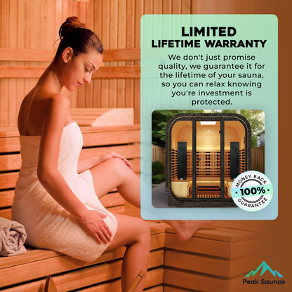 Peak Saunas El Capitan 4-Person Outdoor Full Spectrum Infrared Sauna with Built-In XL Medical-Grade Red Light Therapy and Smart WiFi App Control