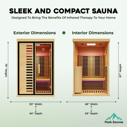 Peak Saunas Everest 2-Person Full Spectrum Infrared Sauna with Built-In XL Medical-Grade Red Light Therapy & Smart WiFi App Control