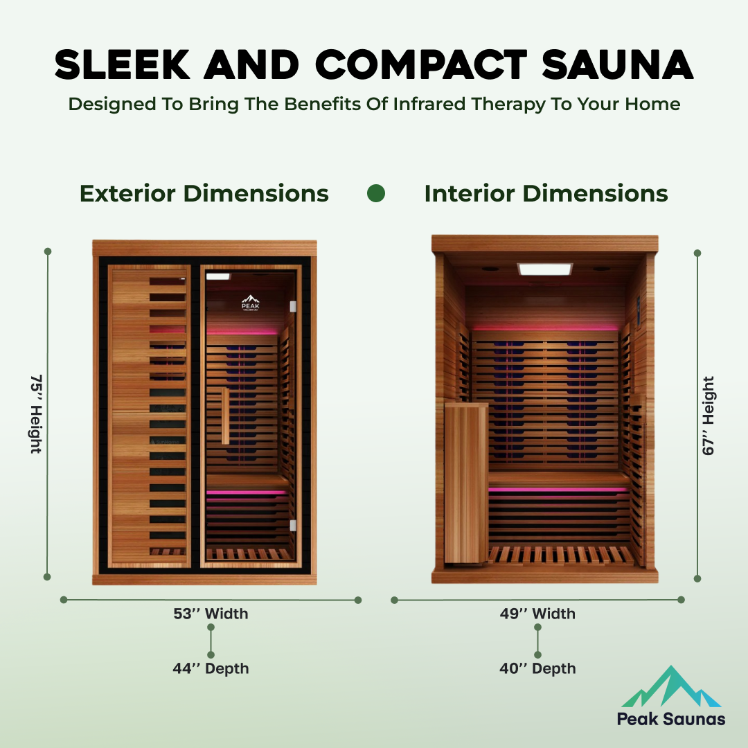 Peak Saunas Fuji 2-Person Full Spectrum Infrared Sauna with Built-In XL Medical-Grade Red Light Therapy & Smart WiFi App Control
