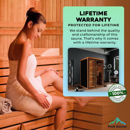 Peak Saunas Fuji 2-Person Full Spectrum Infrared Sauna with Built-In XL Medical-Grade Red Light Therapy & Smart WiFi App Control