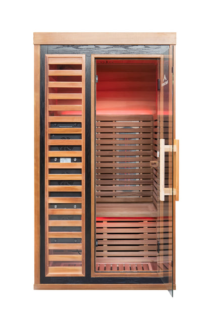 Peak Saunas Rainier 1-Person Full Spectrum Infrared Sauna with Built-In XL Medical-Grade Red Light Therapy & Smart WiFi App Control