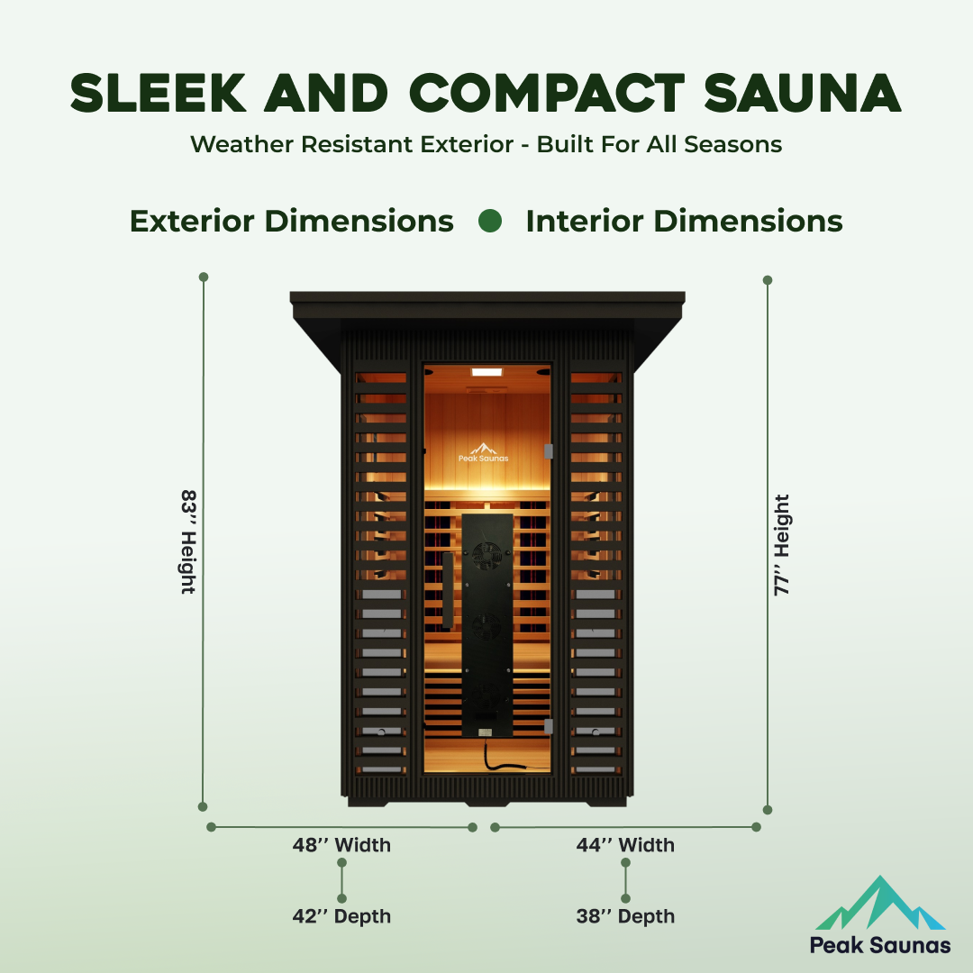 Peak Saunas Patagonia 2-Person Outdoor Full Spectrum Infrared Sauna with Built-In XL Medical-Grade Red Light Therapy and Smart WiFi App Control