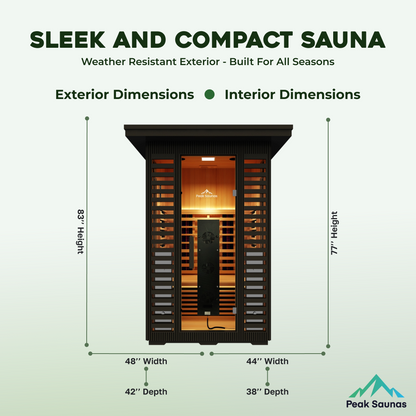 Peak Saunas Patagonia 2-Person Outdoor Full Spectrum Infrared Sauna with Built-In XL Medical-Grade Red Light Therapy and Smart WiFi App Control